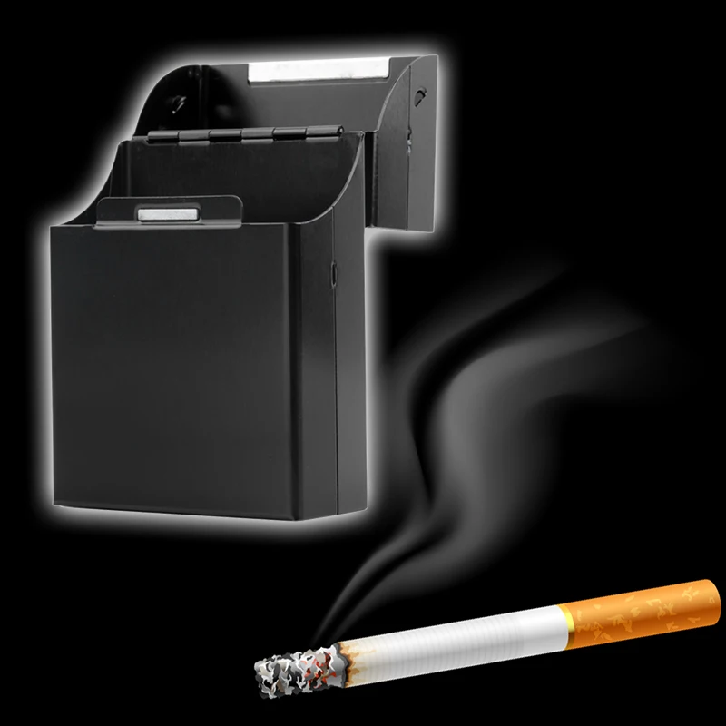 Черный алюминиевый сплав железный Дизайн портсигар может положить 20 штук сигареты MD952