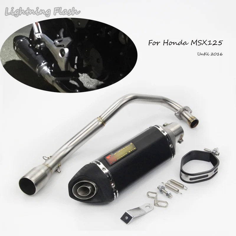 

Motorcycle Stainless Steel Muffler Exhaust Silencer Tail Pipe + Front Link Pipe Dirt Bike Pot Escape For Honda MSX125 Until 2016