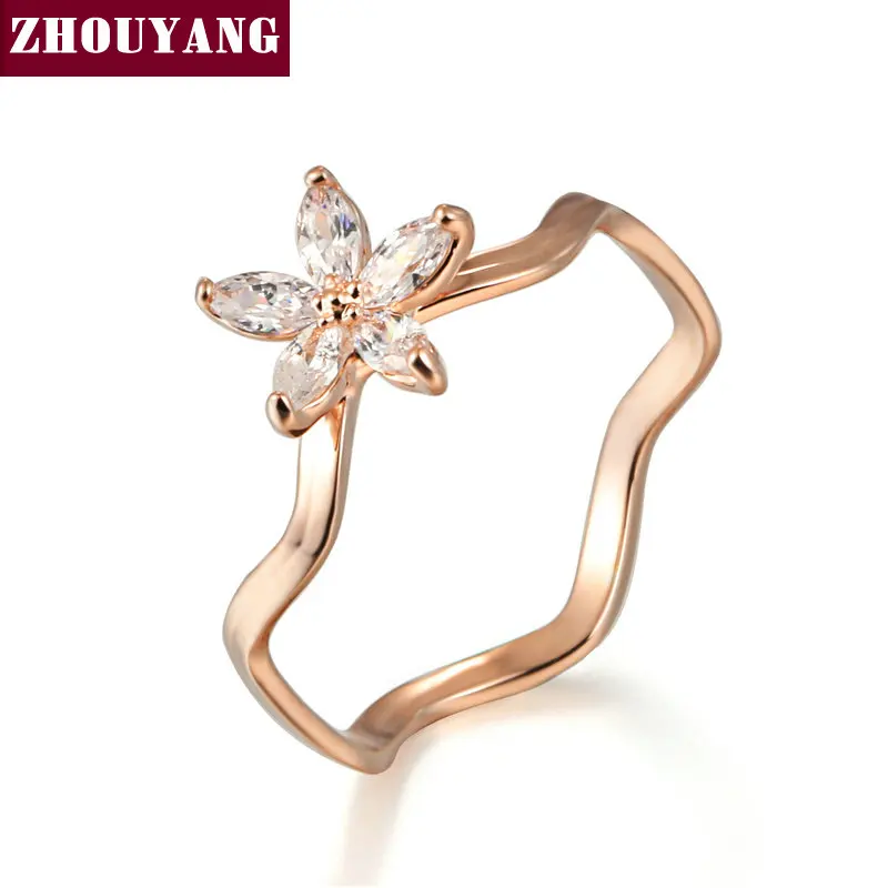 

ZHOUYANG Top Quality ZYR010 Summer Clear Follower Rose Gold Color Fashion Ring Austrian Crystals Full Sizes