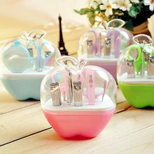 Ems или dhl 50 комплектов Новые 4 цвета яблоки форма 9 шт нержавеющей стали маникюрный набор ножницы для ногтей инструмент для макияжа