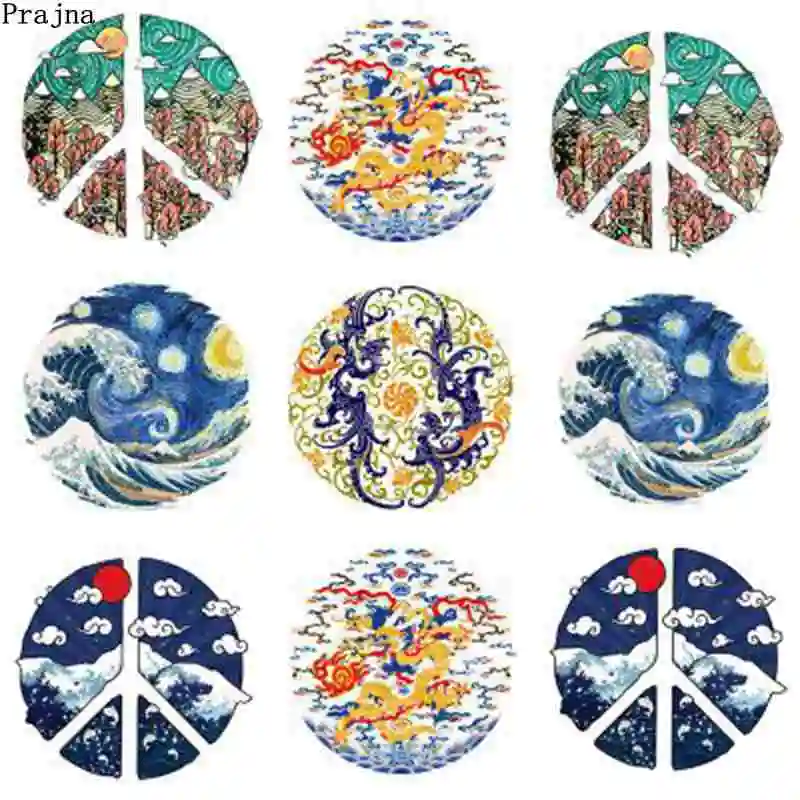 

Prajna Round Shape Iron-On Transfers Heat Transfer Vinyl Thermal Stickers On Clothes Applique DIY Summer Style Patch For T-shirt
