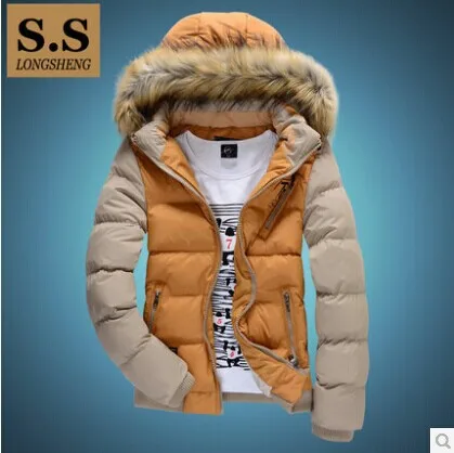 

Top Quality Big Fur Hooded Men's Winter Jacket Fashion Wadded Coat For Men Down Coat Cotton Padded Outwear Parkas M-3XL JK-365