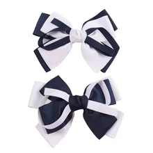 

5pcs 5.5" Ribbon Hair Bows Double Layer Cross Tie Bow Clips Pins For Girls Kids Back To School Lovely Hairgrips Accessories