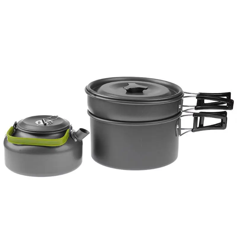 SJ-Maurie al aire libre vajilla portátil Camping olla Pan Kettle Set de aleación de aluminio utensilios de cocina 3 unids/set herramienta de cocina para Picnic barbacoa