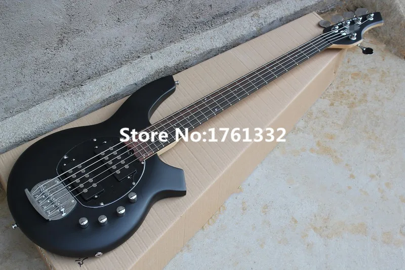 

Wholesale factory custom 5 strings full black electric bass guitar with chrome bridge,2 open Humbucking pickups,can be changed