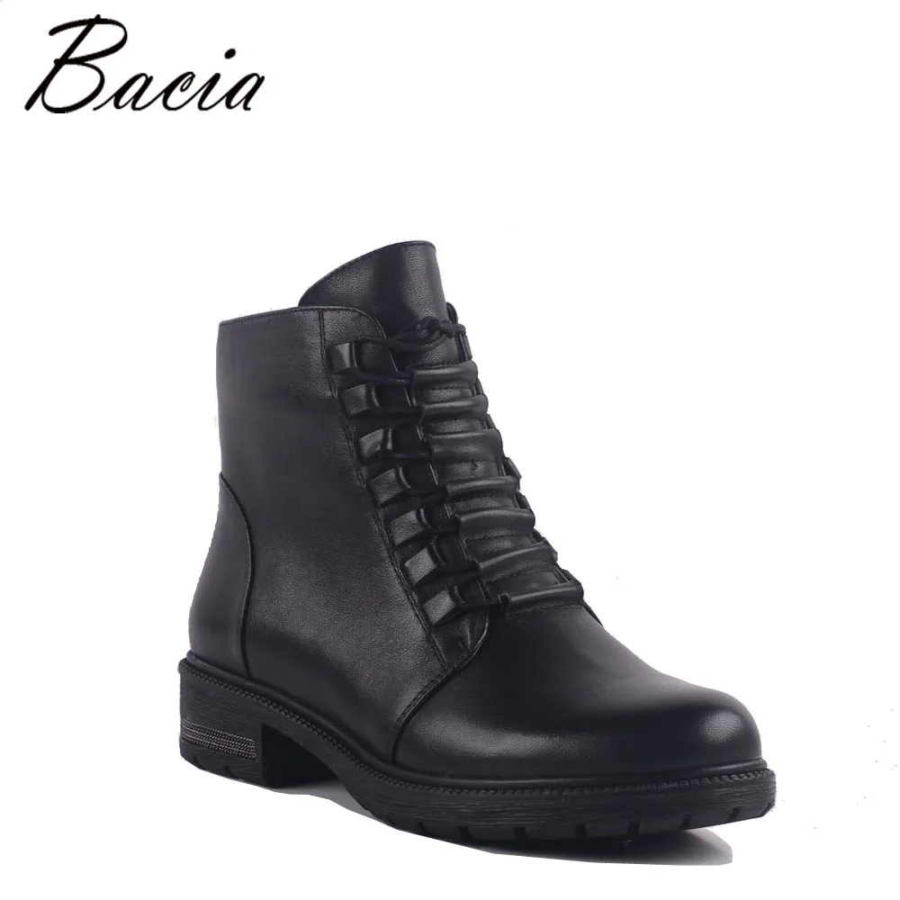 

Bacia Woman Fashion Genuine Leather Motorcycle Ankle Boots Female Lace Up Low Heels Platform Comfortable Autumn Shoes MB023