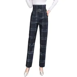 17zq 2019 зимние женские брюки шерстяные шаровары винтажные панельные шикарные пояса свободные брюки женские клетчатые брюки с высокой талией