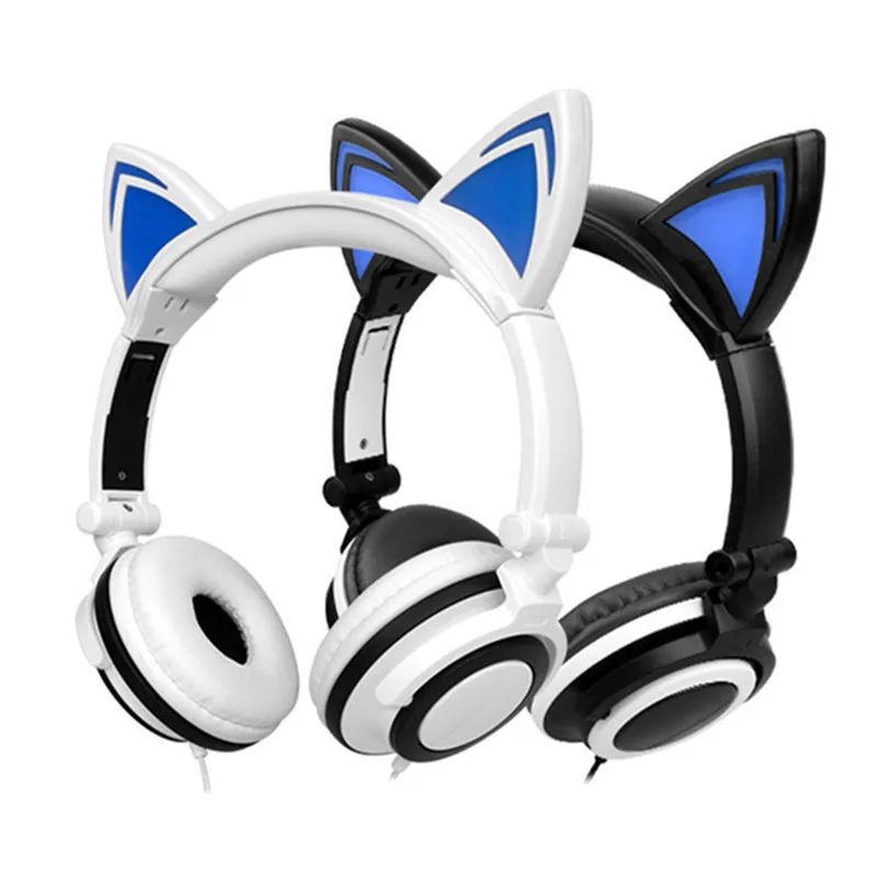 

Foldable Flashing Glowing Headphone Cat Ear Stereo Headphones 3.5mm Music Headset With LED Light For PC Laptop Mobile Phone Mp3