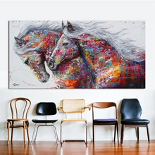HDARTISAN Animal Wall Art Pictures For Living Room Home Decor Canvas Painting The Two Running Horse No Frame
