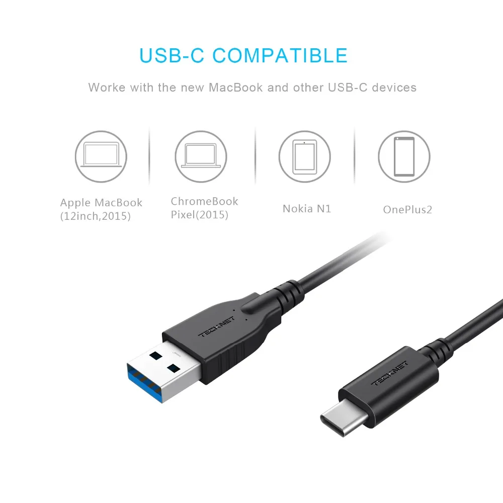 Tecknet usb type C кабель для быстрой зарядки usb type-C для Xiaomi mi 4C mi 5 4S OnePlus 2 Nexus 5X6 P кабель для мобильного телефона