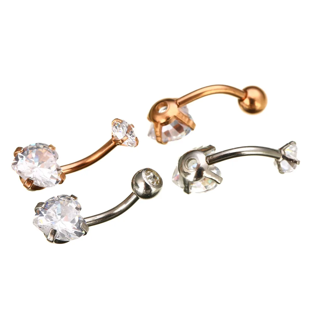 1pc Stainless Steel Zircon Body Belly Button Rings Shellhard Fashion Statement Piercing Jewelry Charm Heart Navel Piercing 14G