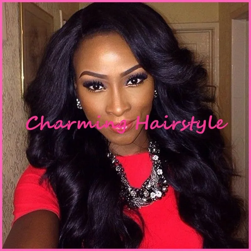 Heat Resistant Body Wave Synthetic Wig Cheap Black Medium Length