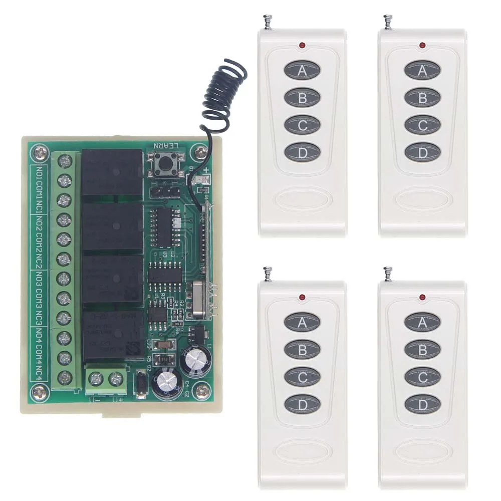 

1000M Long DC 12V 4 CH 4CH RF Wireless Remote Control Switch System,Transmitter +Receiver,Jog/Inter-lock/self-lock