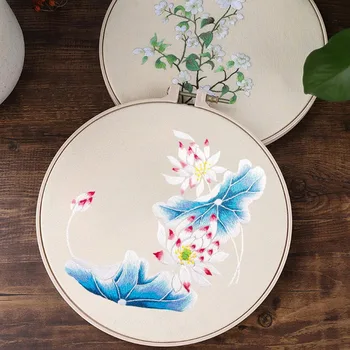 

Lotus Flower Chinese Embroidery Plants Kits with Embroidery Hoop DIY Needlework Cross Stitch Sets Swing Art Home Decor Gifts