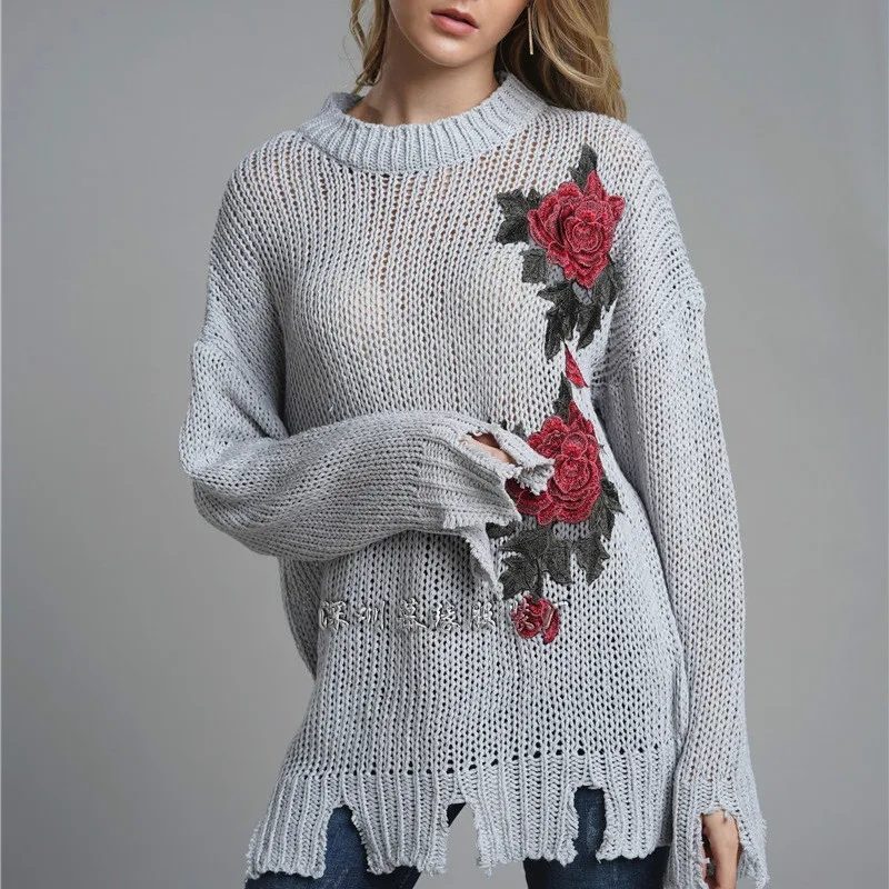 

Floral Winter Knitted Sweater Warm Sweater Women Female Flowers Pullovers Sweaters Elasticity Women Casual Knit Tops Slim Tops