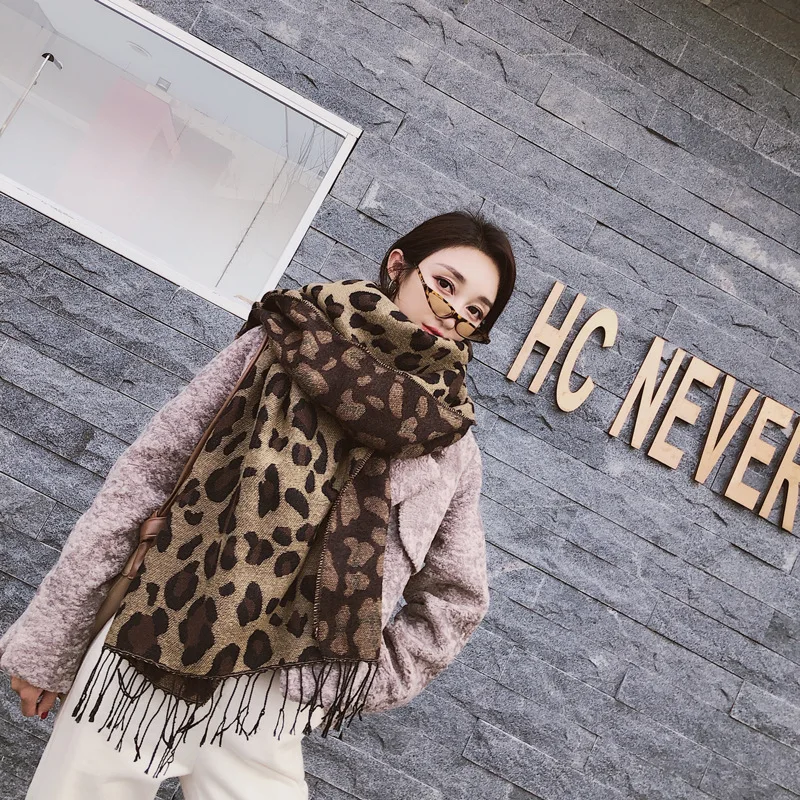 

Women Cashmere Leopard Scarf Thicken Scarves Fringed Scarfs Shawls and scarves women Fashion Long Winter Blanket Warm Sjaal A80