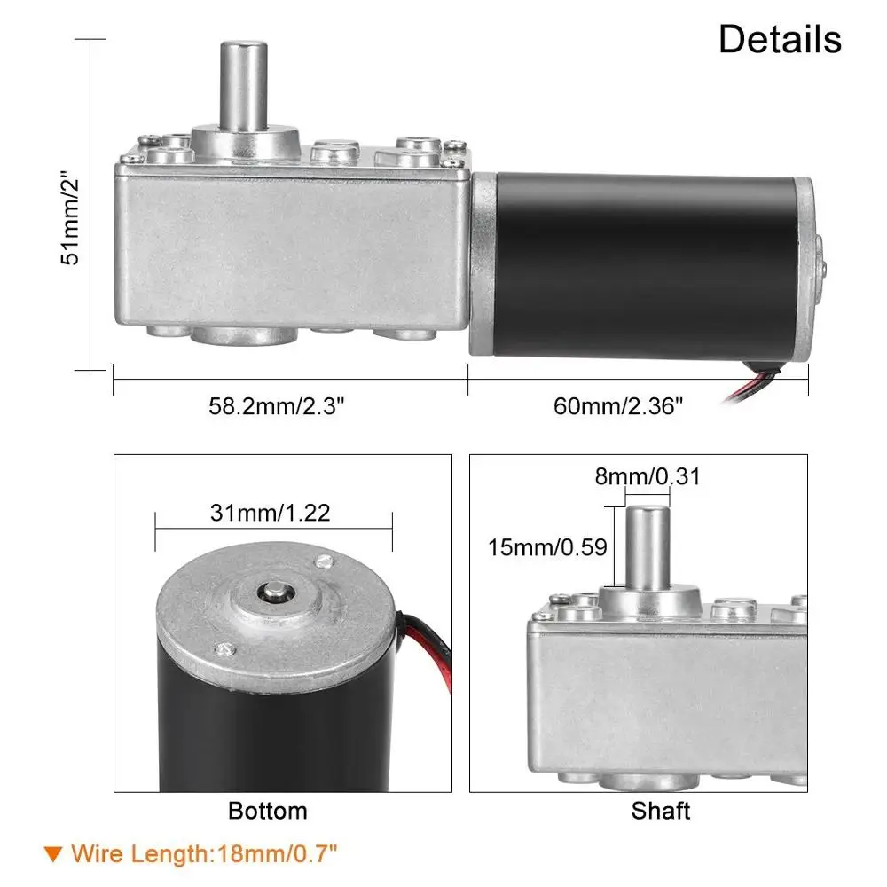 ASLONG DC 12V 16-470 об/мин червячный мотор-редуктор 60kg-cm Реверсивный высокий крутящий момент Скорость Уменьшить турбинный Электрический мотор редуктора 8 мм вал