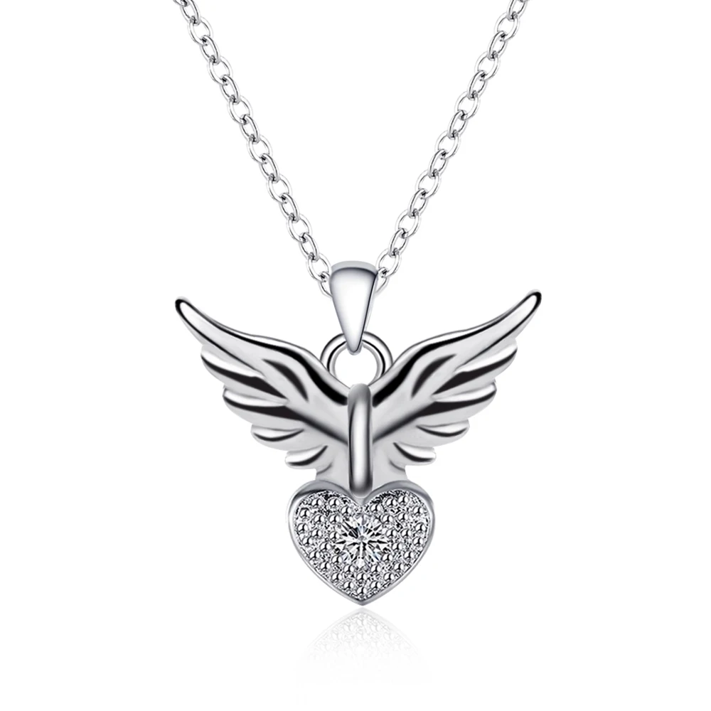

2017 New Fashion Love Heart Angel Wing Pendant Necklace With Crystal Woman Fashion Jewelery Wedding Gifts Top Quality