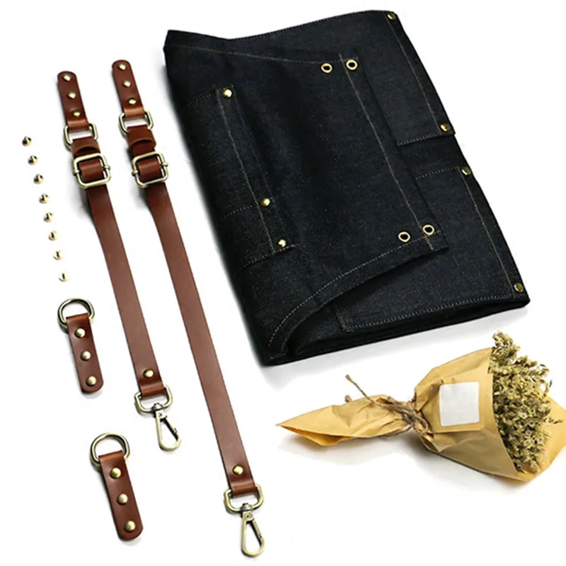 Denim Apron Leather Strap K54B-8