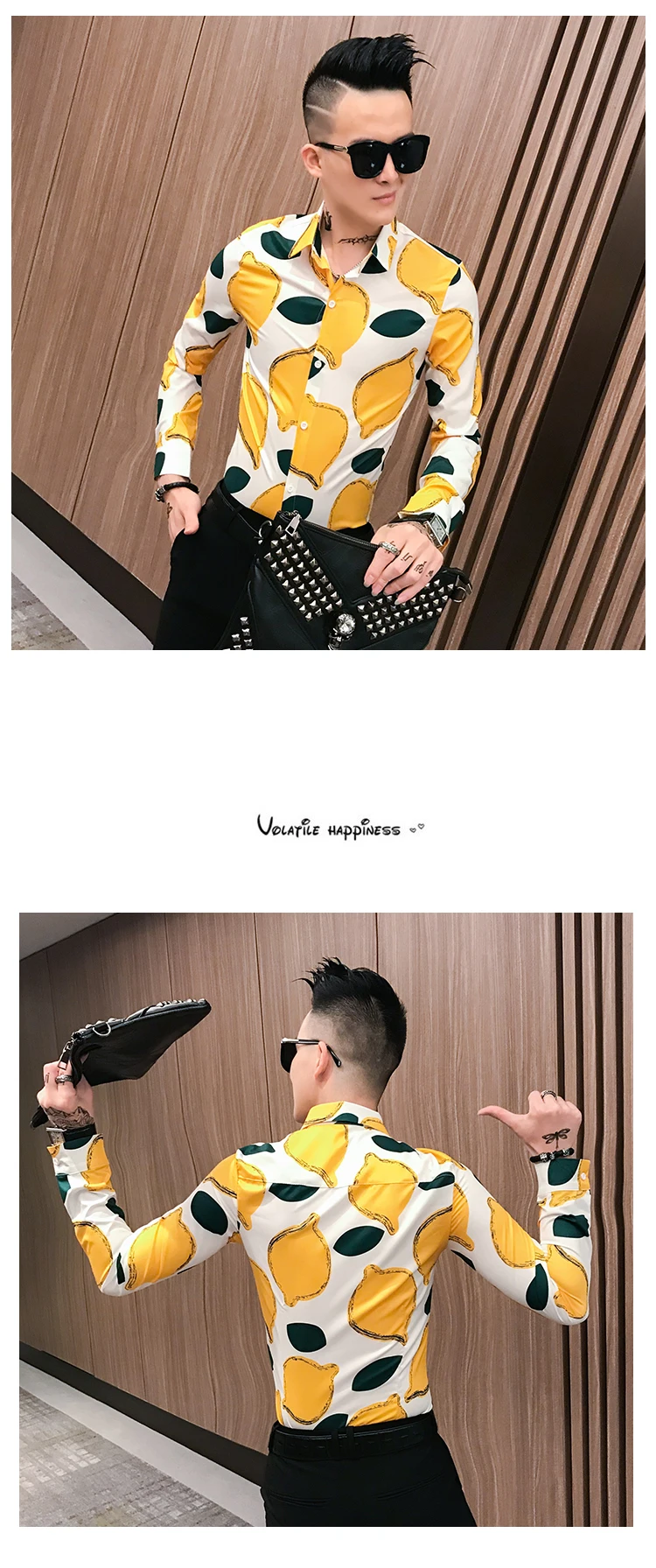 Черно-белая Осенняя коллекция 2019 года, модная рубашка с фруктовым принтом, приталенная Корейская одежда для мужчин, Chemise Homme, вечерние