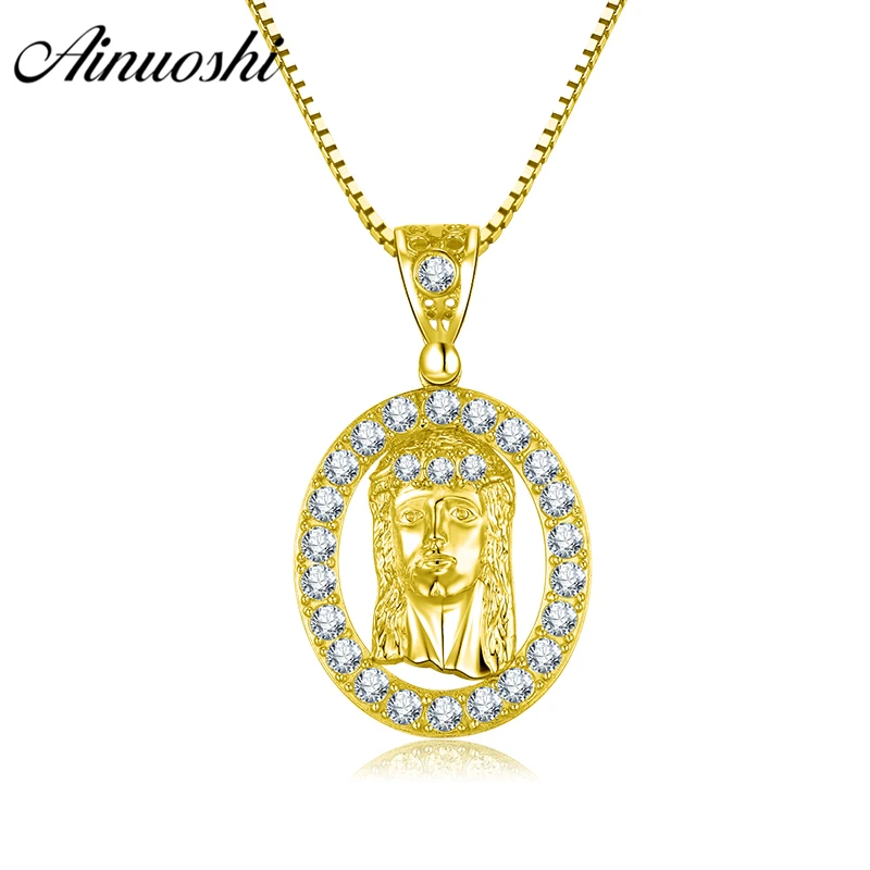 

AINUOSHI 10K Solid Yellow Gold Oval Pendant Christ Jesus Pendant Religious Faith Christian Fine Jewelry 4.4g Separate Pendant
