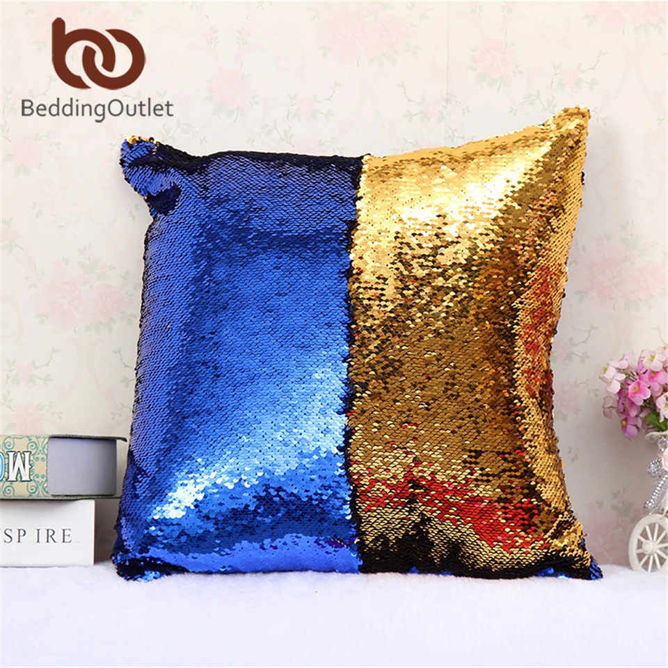 

BeddingOutlet Mermaid Sequin Cushion Cover Magical Shining Pillow Case Patchwork Gold Decorative Pillowcase Fashion 40X40cm