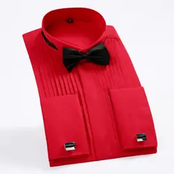 Красный 38-44 Размеры Для мужчин свадебные смокинг с длинным рукавом Сорочки выходные для мужчин Французский Ласточка рубашка с воротником