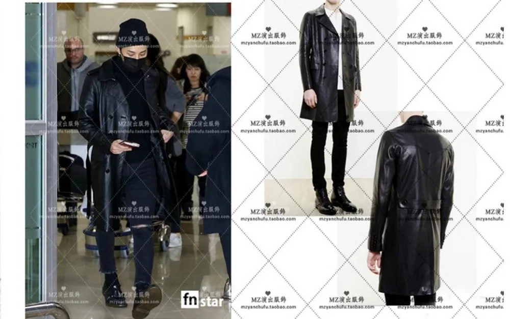 Мужской брендовый тонкий кожаный тренчкот мужское длинное пальто GD Bigbang 4XL 5XL
