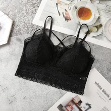 Для женщин Push Up майки короткий соблазнительный двойной бретели для нижнего белья кружево Bralette подбитые топики нижнее бельё девочек