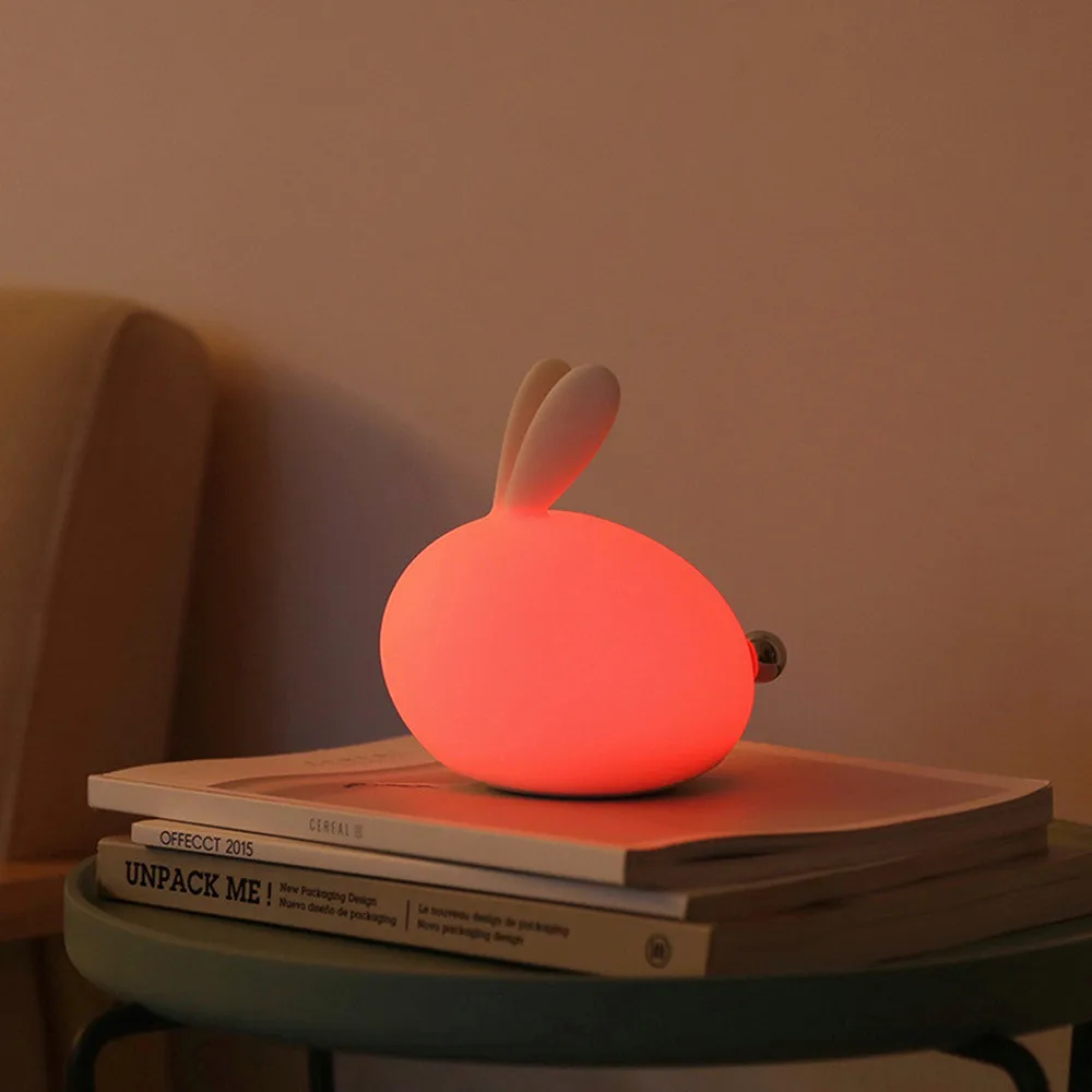 SuperNight 7 Colors Rabbit LED Night Light Dimmable Touch Sensor Cartoon Silicone Bunny Bedside Lamp for Children Kids Baby Gift (10)
