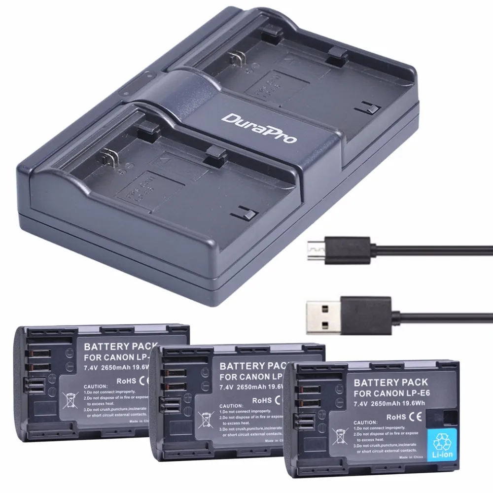 3x LP E6 LPE6 LP E6 LP E6N Rechargeable Battery USB Dual Charger For Canon EOS