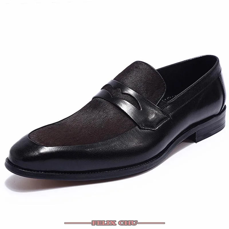 Роскошная брендовая мужская обувь из натуральной кожи; лоферы в стиле ретро; повседневная мужская элегантная обувь без шнуровки; обувь для вечеринки; свадебные туфли с острым носком; - Цвет: Black