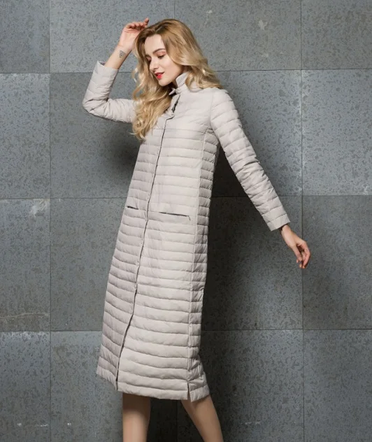 Зимняя женская куртка на утином пуху, пальто, тонкие парки, Дамское пальто, длинная пуговица размера плюс XXL, ультра светильник, верхняя одежда, зимний пуховик - Цвет: gray