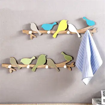 

Wooden Bird Wall Hanger Hook Rack Clothes Hat Key Organizer Home Room Decor Green