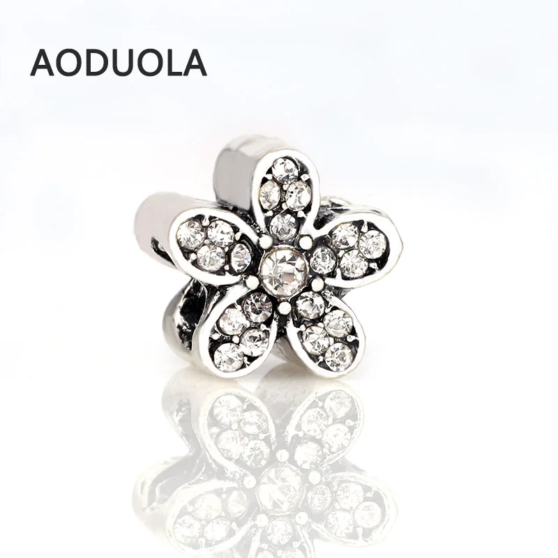 

10 Pcs a Lot Silver Alloy Bead Flower Shape Rhinestones DIY Big Hole Beads Spacer Murano Bead Charm Fit For Pandora Bracelet