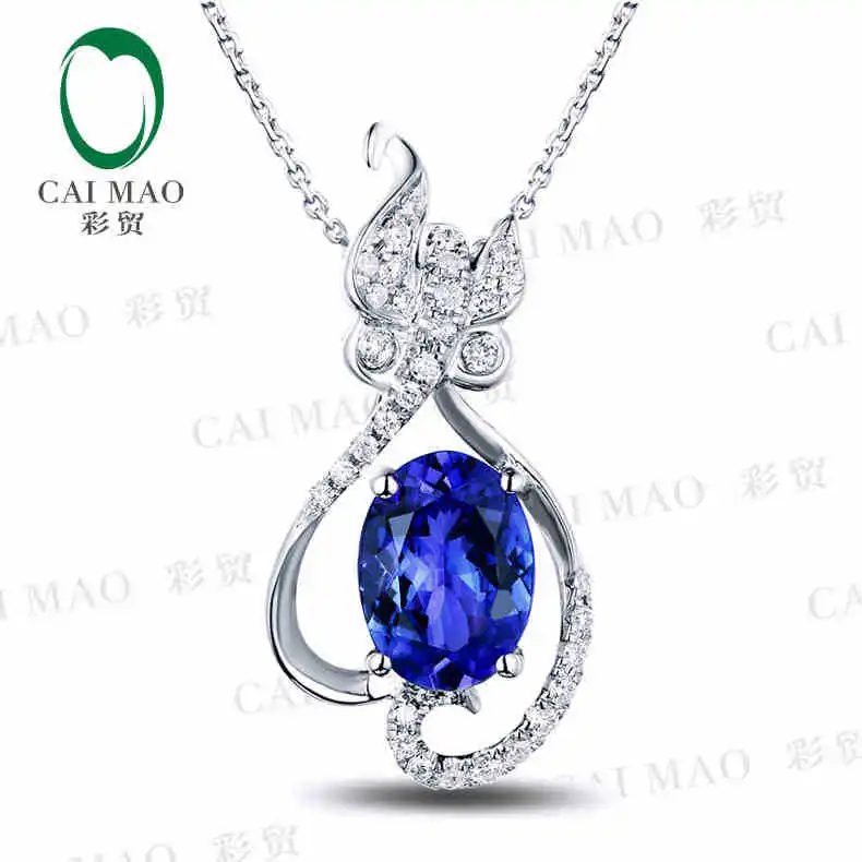 

CaiMao 18KT/750 White Gold 1.21 ct Natural IF Blue Tanzanite AAA 0.17 ct Full Cut Diamond Engagement Gemstone Pendant Jewelry
