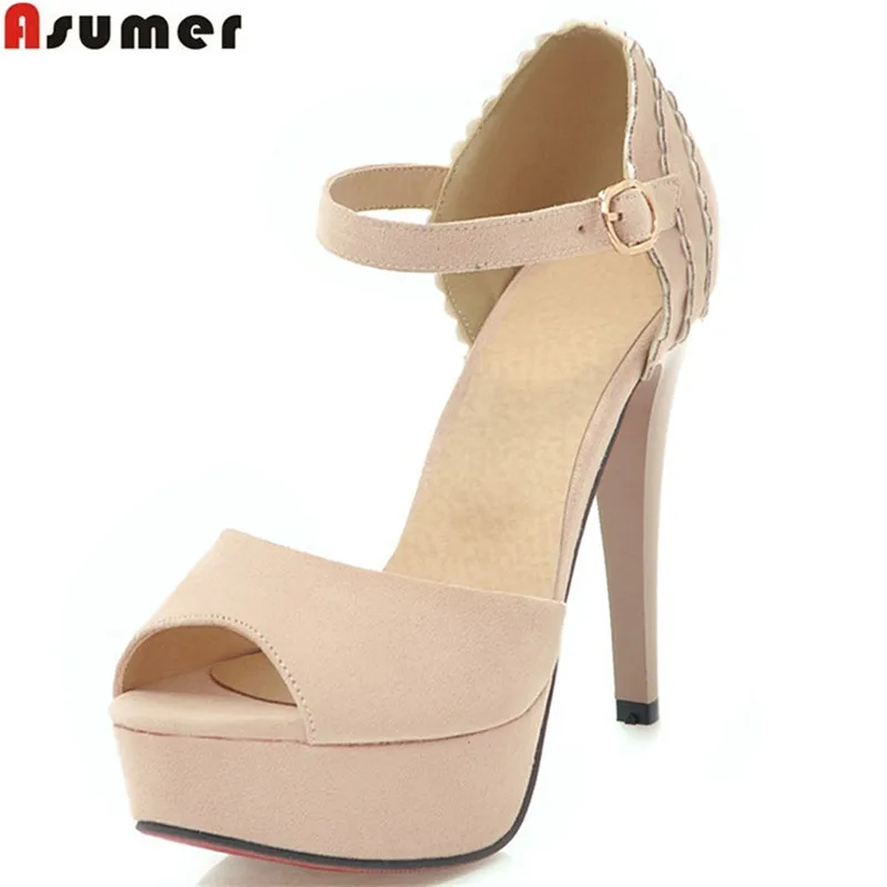 

ASUMER black fashion summer new arrival sandals woman peep toe buckle elegant prom wedding shoes super high platform big size