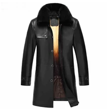 Ptslan font b Men s b font Leather Fur Jacket Mink Fur Liner Genuine Sheepskin Leather