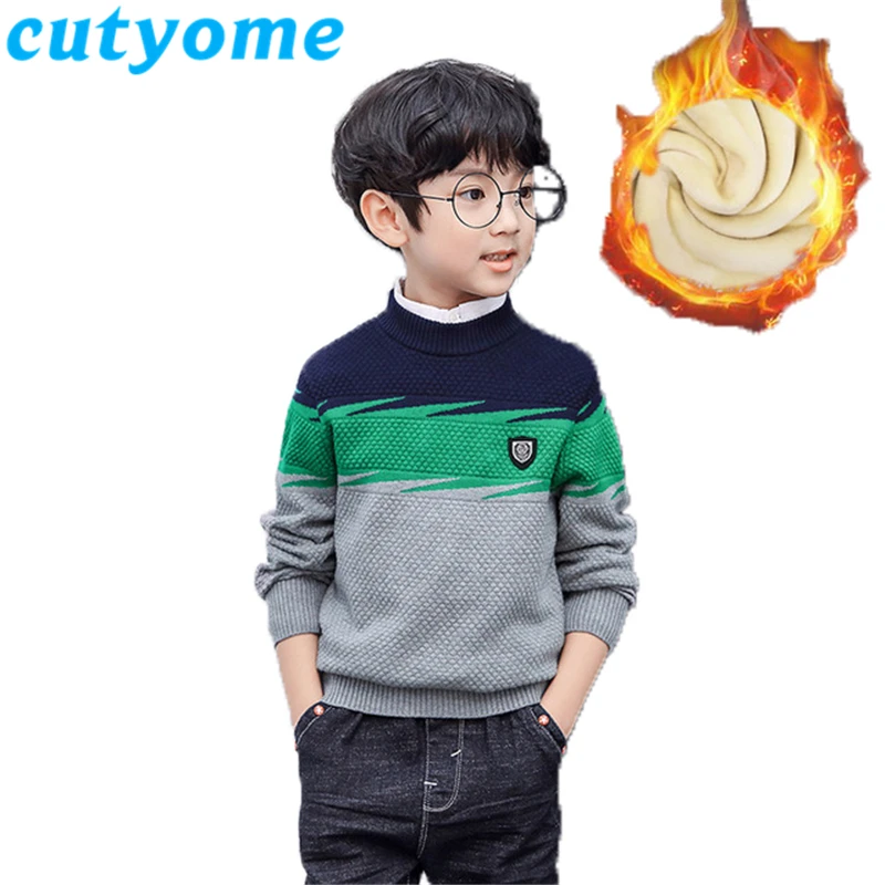 

Plus Velvet Ugly Christmas Sweater for Teenage Boys Autumn Winter Fashion Patchwork Knitwear Pullovers Sweaters Children Clothes