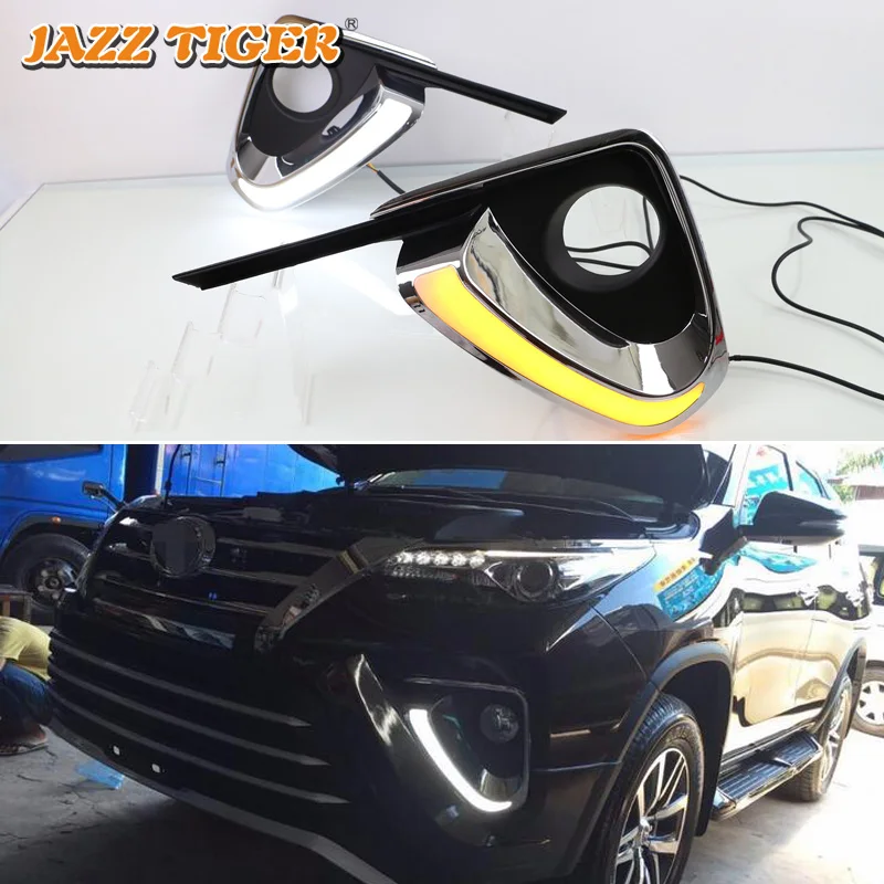 

JAZZ TIGER 2PCS Yellow Turn Signal Function 12V Car DRL Lamp LED Daytime Running Light Daylight For Toyota Fortuner 2015 - 2017