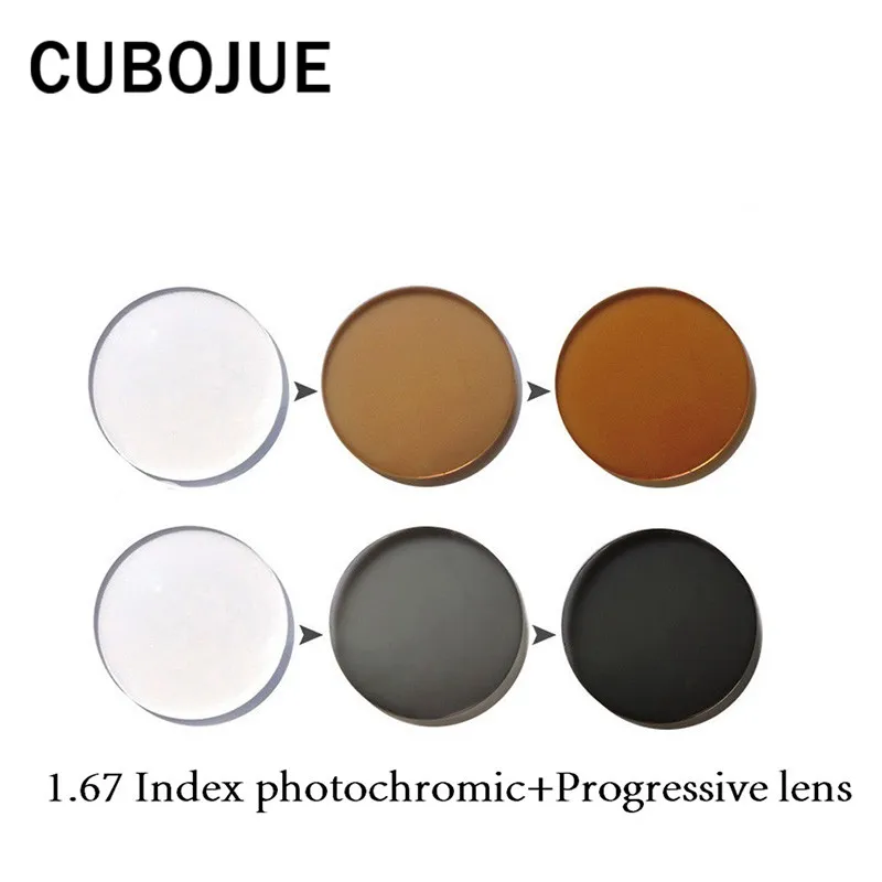 

CUBOJUE 1.67 Index Resin Photochromic+progressive Lens for Prescription Myopia Change Grey/brown Anti Glare UV400 Anti Scratch