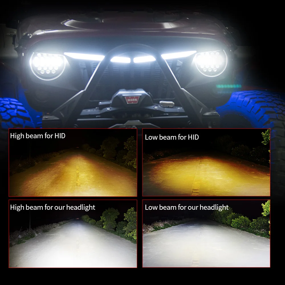 US $69.99 MICTUNING 2pcs 7 80W Headlight Led Work Light Bar DRL Daytime Running Light Streamer Flow Amber Turn Signal for Jeep Wrangler