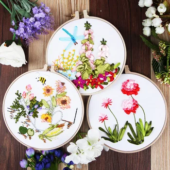 

DIY Ribbon Embroidery Kits for Beginner Handmade Needlework Canvas Cross Stitch Sets Swing Craft Painting Christmas Gift Decor