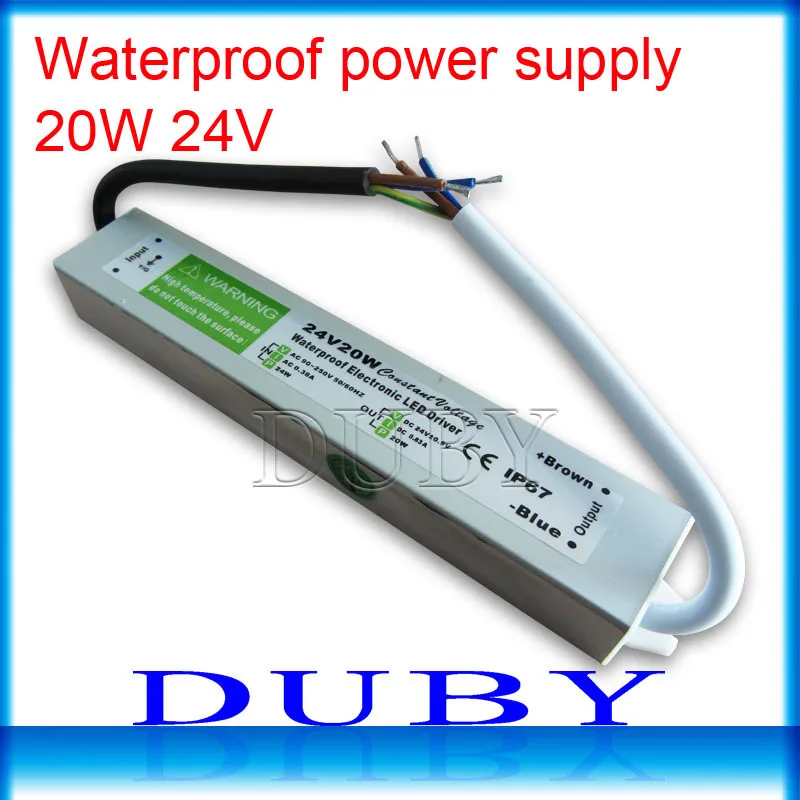 

50piece/lot IP67 24V 0.83A 20W AC100-240V Input Electronic Waterproof Led Power Supply/ Led Adapter 24V 20W free fedex