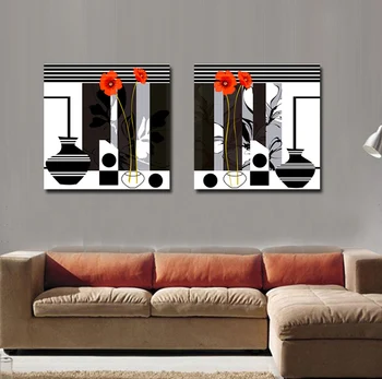 

Free Shippng Two Piece Combinated Modern Abstract Flower Oil Painting Quadri Da Parete Black And White Sofa Canvas Decoration