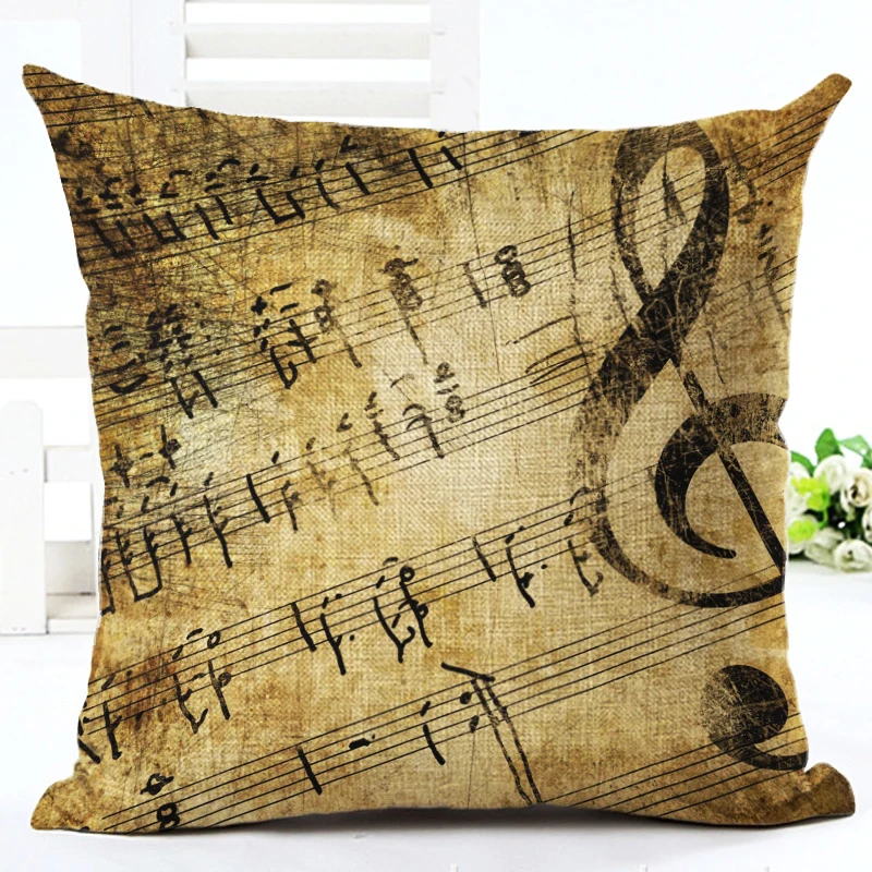

Retro Famous Print Linen Creative Vintage Musical Notes Decorative Cushion Cotton Square45x45cm Home Decor Throw Pillow Almofada
