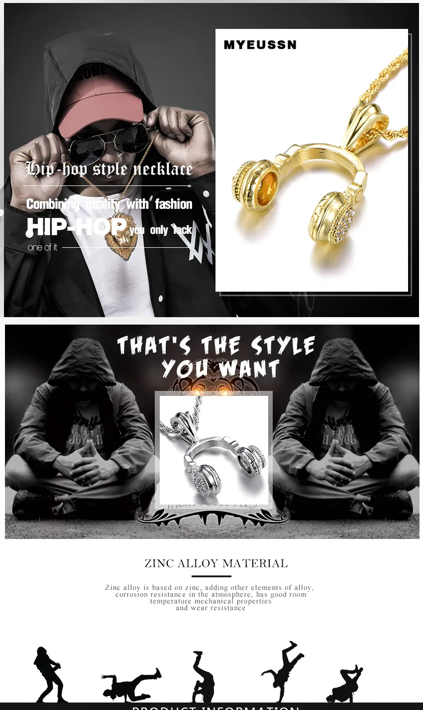 Гарнитура со льдом цепь сияющий кристалл кулон и ожерелье Мода Хип-хоп ювелирные изделия для мужчин золотые/Серебристые наушники головной платок Шарм подарок