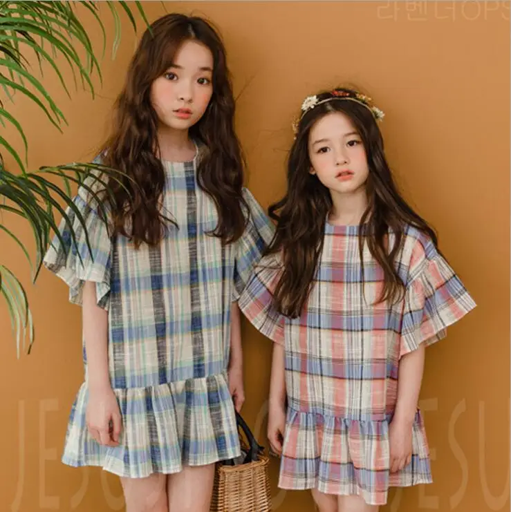 Платье в Корейском стиле с оборками для девочек хлопковые модные летние платья для девочек от 4 до 9 лет B632