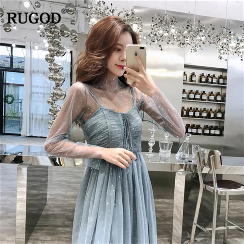 RUGOD элегантное кружевное Прозрачное платье для женщин 2019 одежда Весенний