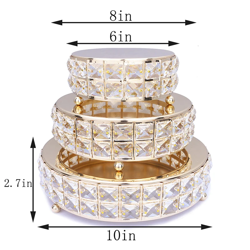 H& D золотой торт стенд набор из 3, Круглое стекло зеркало Топ десерт кекс пьедестал Свадебная вечеринка дисплей с кристаллами домашний Декор подарок